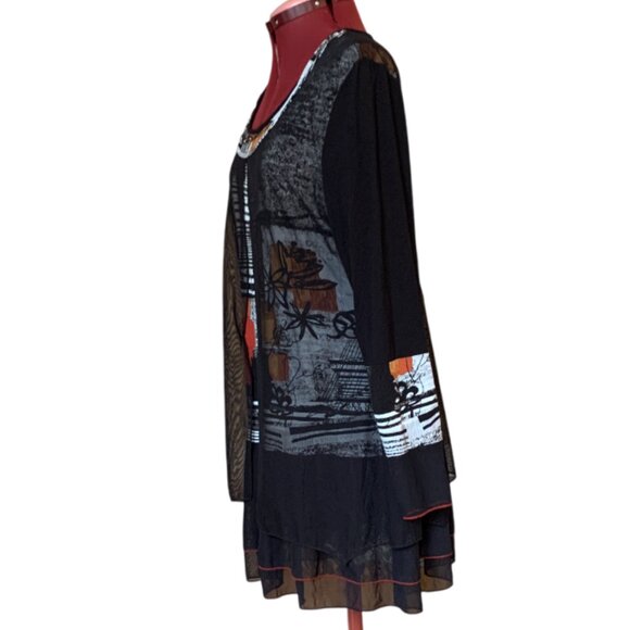 MICHAEL TYLER - Black multi-layers tunic short dress multi-layers - LARGE - Picture 2 of 10